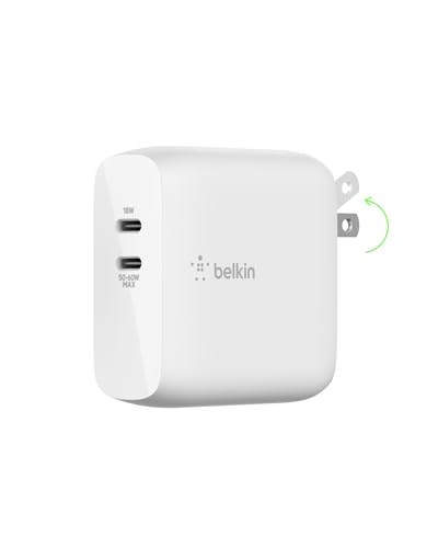 Belkin Dual Port USB C Charger Block 68W - GaN Fast Charging - Type C - USB-C PD Charge for Apple iPhone 17, Air, Samsung Galaxy S25, AirPods, iPad