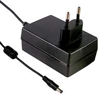 Mean Well GST25E09-P1J Wall Mount AC Adapter, 23W 9V 2.55A, DC P1J Barrel Plug, 2.1mm I.D. x 5.5mm O.D. x 11mm Center Positive Female, 2 Pin Euro AC