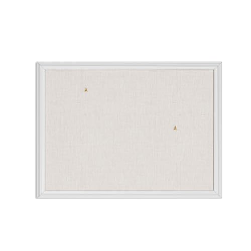 U Brands Bulletin Board, 18 x 24 Inch Linen Fabric Pin Board, Farmhouse White Wood Style Frame, Wall Message Center & Vision Board for Farmhouse