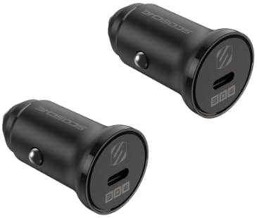 Scosche 30W USB-C Car Charger 2-Pack, Fast Charging Cigarette Lighter Adapter with Power Delivery, Compatible with iPhone Air, iPhone 17/16/15, Galaxy