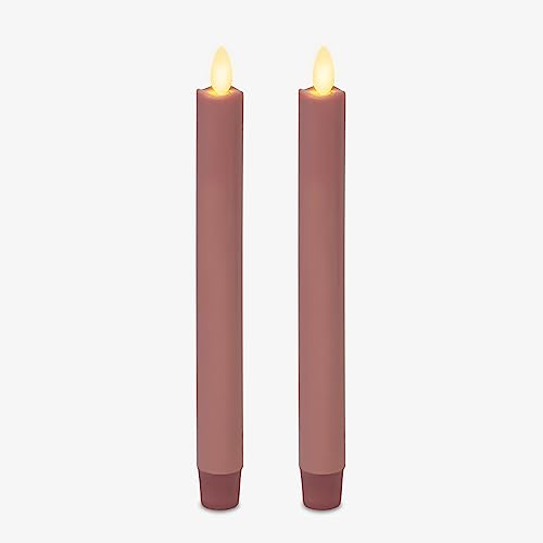 Luminara - Flameless Battery Operated Taper Candle - Rose Tan - Pack of 2-1x9.75 - LED Flickering Flame - Realistic Safe for Home Kids and Pets