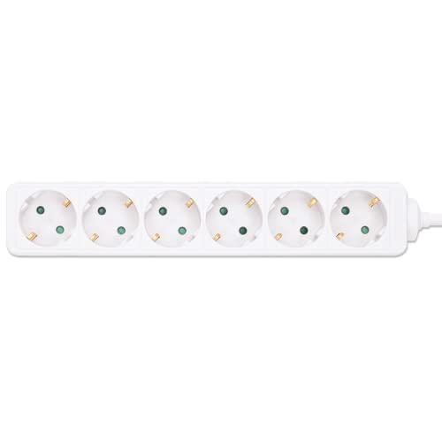 Manhattan Power Distribution Unit EU (2 pin), x6 gang/uscita, cavo da 2 m, 16 A, bianco, prolunga, PDU, ciabatta, tre anni di garanzia - Ciabatta - AC