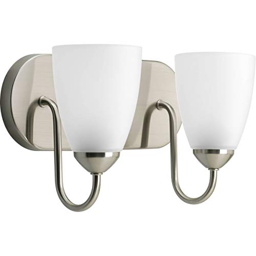 Progress Lighting Gather Collection 2-Light Etched Glass Traditional Bath Vanity Light Brushed Nickel