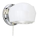 One-Light Classic Wall Fixture with Ground Convenience Outlet and Pull Chain, Chrome Finish Base with White and Crystal Glass