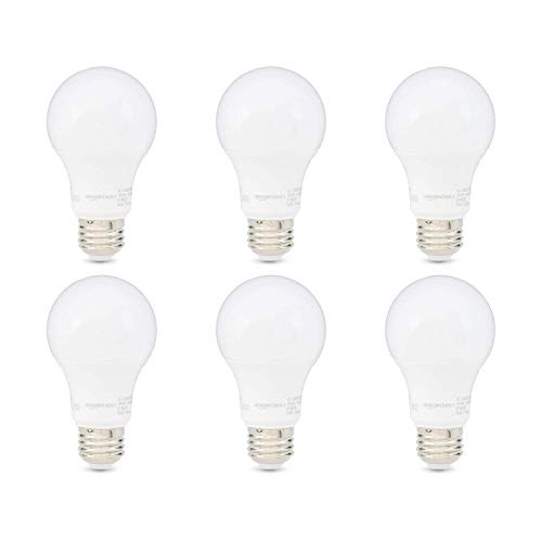 Amazon Basics A19 LED Light Bulb, 60W Equivalent, 9W Energy Efficient, E26 Standard Base, Soft White 2700K, Non-Dimmable, 10,000 Hour Lifetime, 6-Pack