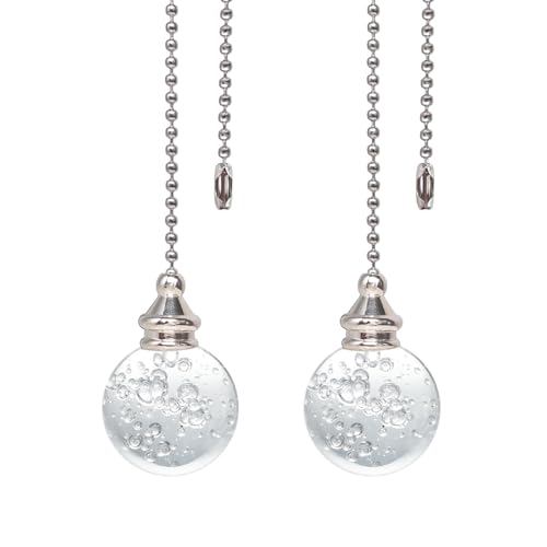 2pcs Clear Crystal Ceiling Fan Pull Chain Crystal Bubble Ball 30mm Dazzling Pull Chain Extension with Connector for Ceiling Light Fan