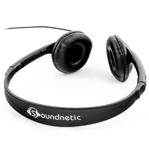 Soundnetic SNCCV Bulk Classroom Headphones 50 Pack - Stereo Headphones with Leatherette Earpads & Volume Control, Black - Ideal for Schools