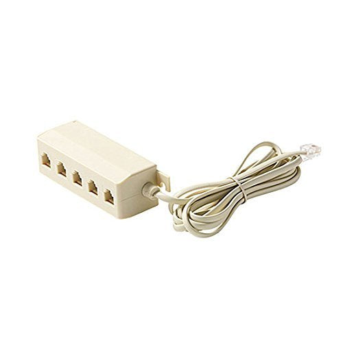 GE 5 Way Phone Splitter Jack Modular 6.5' Ft Cord Extension Cable Adapter Modular Outlet Ivory 6.5' FT Cord Extension 5 Way Splitter One Phone Outlet