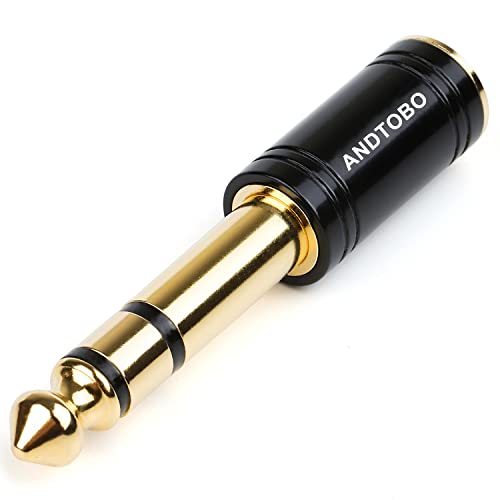 ANDTOBO 1/4''(6.35mm) Male to 1/8'' (3.5mm) Female Stereo Audio Jack Pure Copper Adapter for Headphone, Amp, 1 Pack-Black