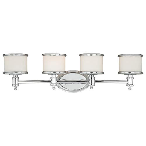 VAXCEL Carlisle 4-Light 30.25 inch Wide Chrome Transitional Bathroom Vanity Lighting Fixture, White Frosted Opal Glass Shade, Dimmable, LED