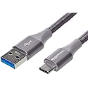 Amazon Basics USB-C to USB-A 3.1 Gen 1 Fast Charger Cable, Nylon Braided Cord, 5Gbps High-Speed for Apple iPhone 16/15, iPad, Samsung Galaxy, Tablets