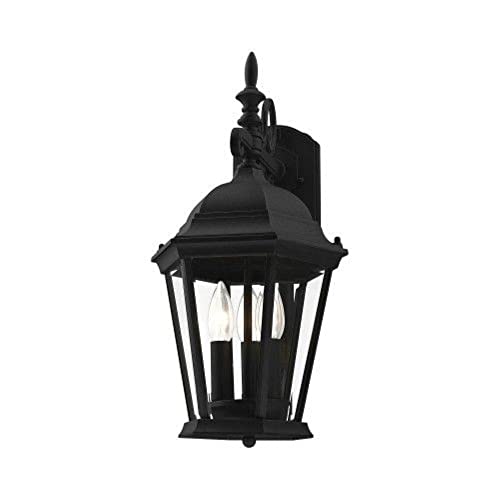 Livex Lighting 7560-14 Hamilton 3-Light Cast Aluminum Outdoor Wall Lantern with Clear Beveled Glass, 22" x 12" x 12", Black