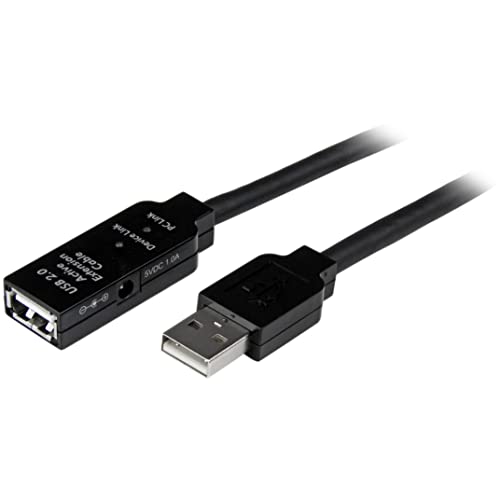 StarTech.com 5m USB 2.0 Active Extension Cable M/F - 5 meter USB A Male to USB A Female USB 2.0 Repeater / Extender Cable - Black - 15ft, TAA