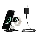 Amazon Basics MagSafe Compatible 25W Fast Charging Qi2.2 Certified 3-in-1 Wireless Charging Station, Foldable Stand for iPhone 17/16/15/14/13/12
