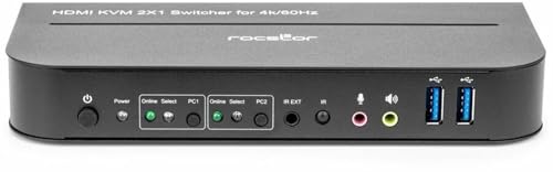 Rocstor SolidKVM SK06 4K HDMI and USB 3.0 2×1 KVM Switch - 2-Port HDMI/USB KVM - HDR, HDCP 2.2, IR, USB Sharing