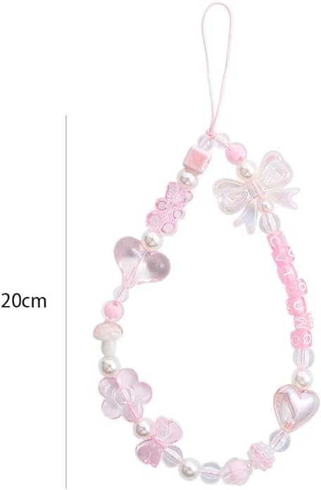 WsjiaboFux Pink Acrylic Beaded Mobile Phone Straps Anti-Lost Hand Strap Pendant Hanging Rope Phone Wrist Hand Lanyard Home Cell Phone Charms Button