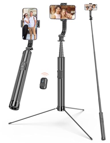 75" Phone Tripod & Selfie Stick, Extendable Cell Phone Tripod Stand with Wireless Remote and PhoneHolder, Stable Travel Tripods for iPhone, Compatible