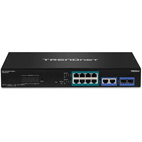 TRENDnet 12-Port Gigabit PoE+ Smart Surveillance Switch, TPE-3012LS, 8 x Gigabit PoE+ Ports, 2 x Gigabit Ports, 2 x SFP Slots, 110W PoE Budget