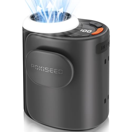 POKISEED Rugged Portable Fan, 10000mAh Rechargeable Battery, 40H Runtime, 5-Speed Turbo Cooling, Hands-Free Multi-Position Design for Construction