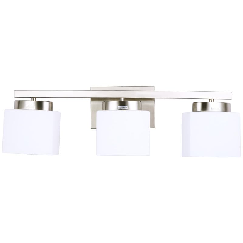 Dosoty 3 Light Bathroom Vanity Light Over Mirror, Modern Brushed Nickel Vanity Lights with Milky Glass Shade, 23 inches Vanity Lighting Fixtures