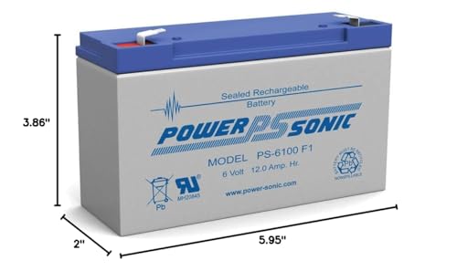 Powersonic PS-6100F1-6 Volt/12 Amp Hour Sealed Lead Acid Battery with 0.187 Fast-on Connector (2)