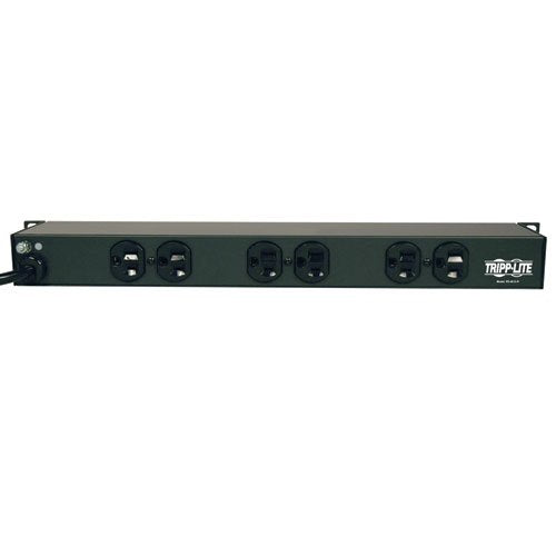 Tripp Lite 6 Outlet Rackmount Network-Grade PDU Power Strip, Rear-Facing, 1U, 15A, 15ft Cord with 5-15P Plug (RS-0615-R)