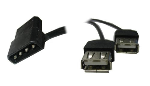 okgear Coolerguys 4 pin Female and Male Molex Pass-Through to Dual Female USB A 5V Power Connecter, Black, 6 inches, for USB-Powered Fans, Light