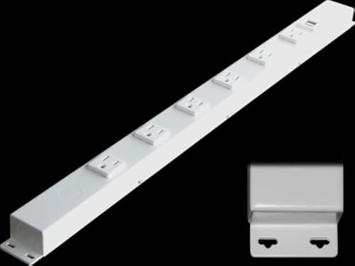 24” Hardwired Power Strip (NO Power Cord), 6 Vertical Outlets (NOT Tamper Resistant), with Ears (with mounting tabs on Both Ends), 15A (NOT a 20 Amp