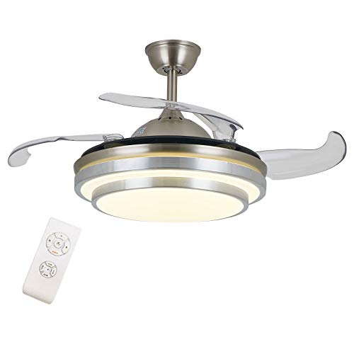 YIYIBYUS 42" Ceiling Fan with Light, Invisible Retractable Blade Chandelier with Remote Control 3 Colors 3 Speed Adjustable Chandelier Ceiling Plate