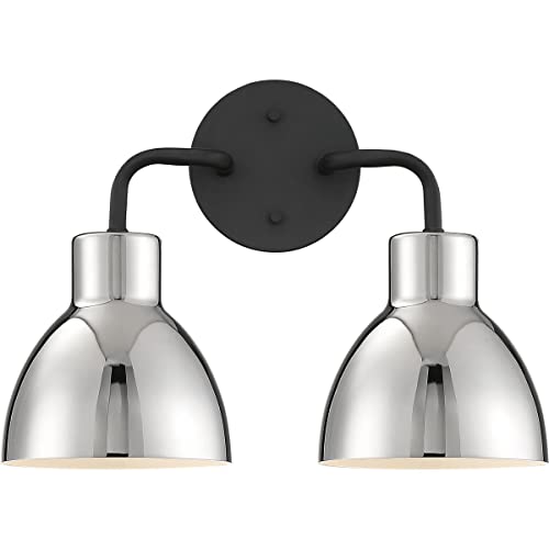 Nuvo 60/6772 Sloan 2 Light Bathroom Vanity Wall Light Fixture, Matte Black and Polished Nickel Finish