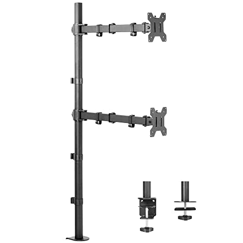 VIVO Extra Tall Vertically Stacked Dual Monitor Desk Mount Stand with 39 inch Stand-up Pole, Fully Adjustable Extended Arms, Fits 2 Screens up to 27