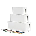 Oxford Cable Management Boxes, 3 Pack, Small, Medium, Large, 15 Cable Ties (Hook & Loop, Silicone,Twist Ties), Power Strip Organizer, White (27800)