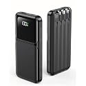 RONEGN Portable Charger with Built in Cable - Power Bank Fast Charging USB C LED Display 10000mah Battery Pack 5 Outputs & 3 Inputs for Travel