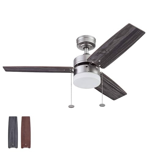 Prominence Home Reston, 42 Inch Modern Farmhouse LED Ceiling Fan with Light, Pull Chain, Dual Mounting Options, Dual Finish Blades, Reversible Motor
