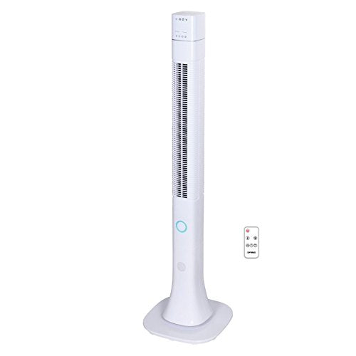 Optimus F-7585WH 48" Pedestal Tower Fan with Remote Control & LED, Bluetooth - White 48" Pedestal Tower Fan, White