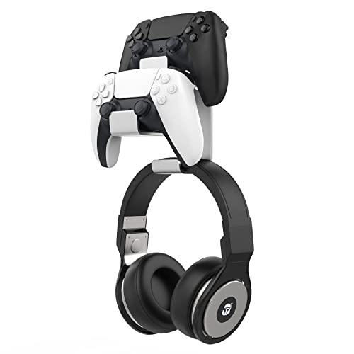 Moko Controller Holder Dual Gamepad Controller & Headphone Hanger Compatible with Xbox One, Xbox 360, PS3, PS4, PS5, PC, STEAM, Switch/Switch 2, Wall