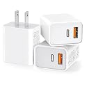 3 Pack USB C Wall Charger, 20W Durable Dual Port QC+PD 3.0 Power Adapter, Double Fast Plug Charging Block for iPhone 14/15/16/17 Pro/Pro Max/Plus