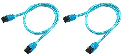 24" UV Blue SATA 3.0 III 6 GB/s Round SSD/HDD Data Cable 180 to 180 Degree with Metal Latch (2-Pack)