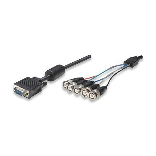 15 FT. VGA To RGBHV (5 BNC) Breakout Cable, HD15 Male / 5-BNC Male