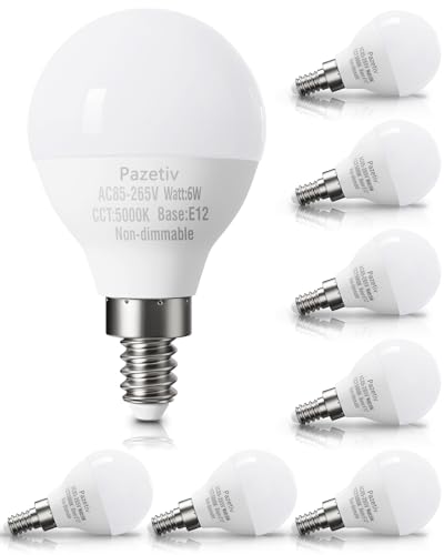 8 Pack E12 LED Ceiling Fan Light Bulbs, A15, 60W Equiv., Daylight 5000K