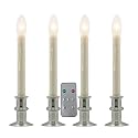 Celestial Lights Battery Operated Traditional Adjustable Window Candles - with Remote - Set of 4 (Brushed Nickel)