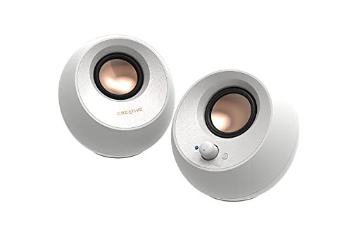 Creative Pebble V3, 2.0 USB-C Desktop Speakers, Bluetooth 5.0, White, USB-A