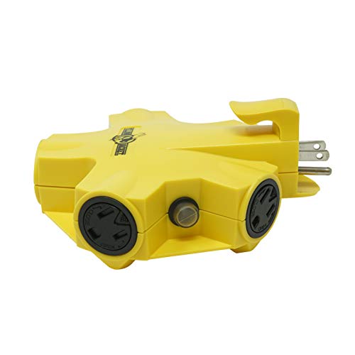 Southwire Yellow Jacket Power Adapter - Outdoor 5 Outlet Splitter - Durable 15 Amp Electrical Adapter - Rugged Hi-Impact Plastic Housing - 3-Prong
