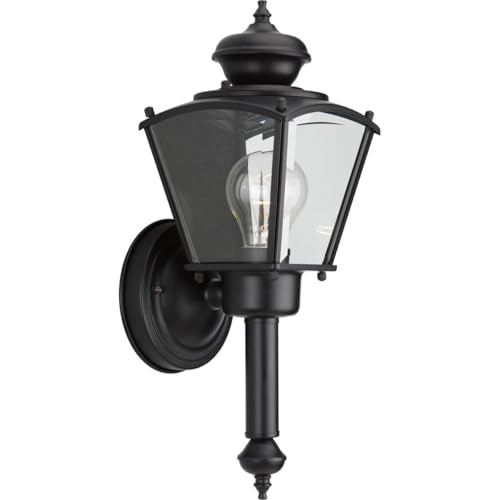 Progress Lighting 1-Light Clear Beveled Glass Traditional Outdoor Wall Lantern Light, BrassGUARD Lantern Collection, Outdoor, P5846-31, Matte Black