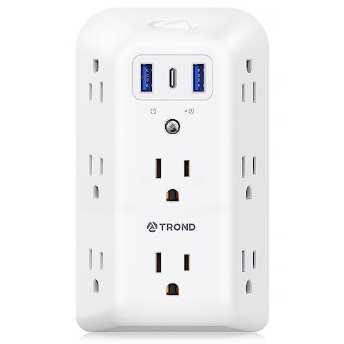 TROND Surge Protector Outlet Extender, 8 AC Plug Splitter with 3 USB Ports, Multi Plug Wall Outlet with ON/Off Switch, 1440J Widely Spaced USB Wall