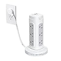 TROND Retractable Power Strip Tower, Space-Saving Surge Protector with USB C PD 20W, 5ft Flat Plug Extension Cord with Multiple Outlets, 4 USB, 1700J