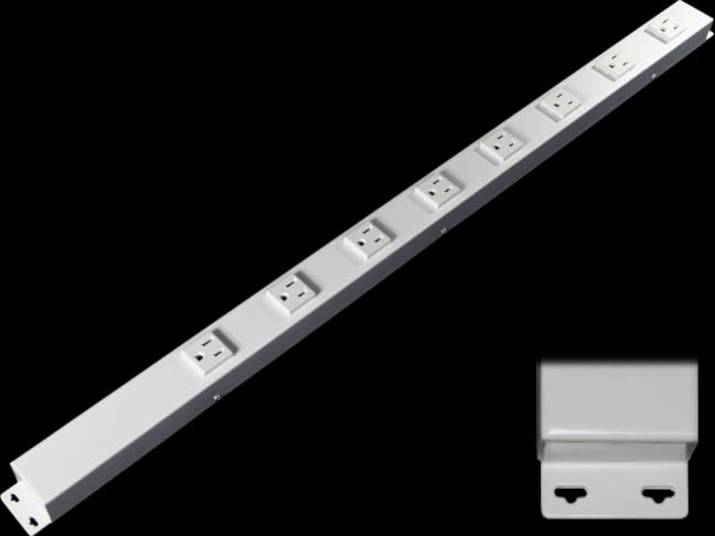 30" Hardwired Power Strip (NO Power Cord), 8 Vertical Outlets (NOT Tamper Resistant), with Ears (with mounting tabs on Both Ends), 15A (NOT a 20 Amp