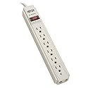 Tripp Lite 6 Outlet Surge Protector Power Strip, 4ft Cord, Tel/Fax/Modem Protection, RJ11, $20,000 INSURANCE (TLP604TEL), Gray