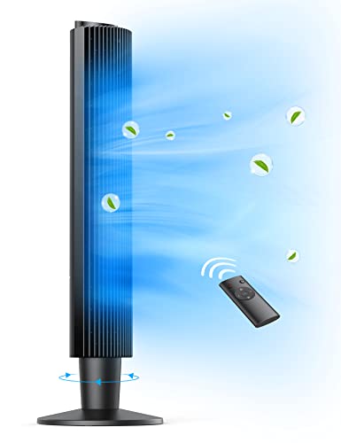 Mirdred Tower Fan, 42” 90° Oscillating Tower Fan with 5 Fan Speeds, Sleep Mode, Remote, 12H On/Off Timer, Portable Stand Up Floor Bladeless Fan