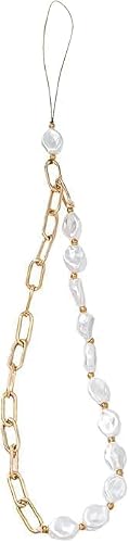 Czhotg Elegant Metal Chain Pearl Phone Lanyard - Adjustable Wrist Strap with Secure Clasp for Hands, Stylish Beaded Phone Accessories Compatible
